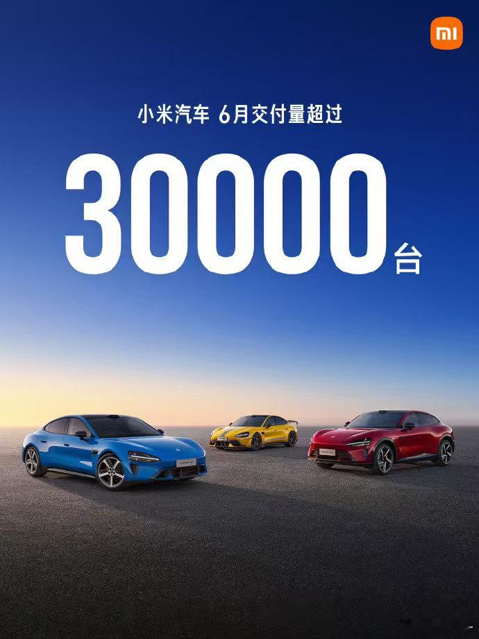 小米汽车六月交付超3万台，不知道是3w+还是4w-小米汽车6月交付超30000台