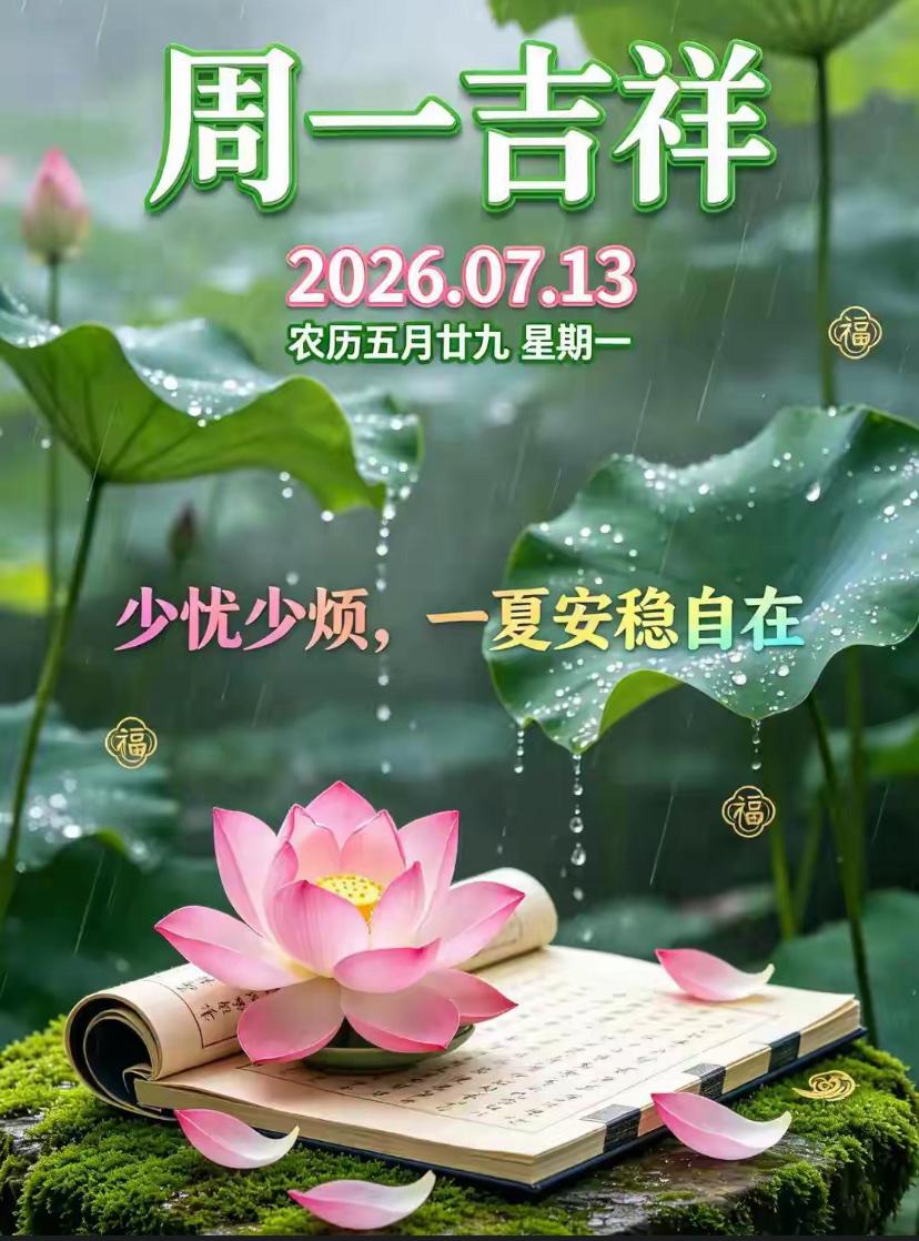 🌺2026./7月13日，放宽心境，喜乐常留，万事🌺

🌈☀️晨光映窗，荷