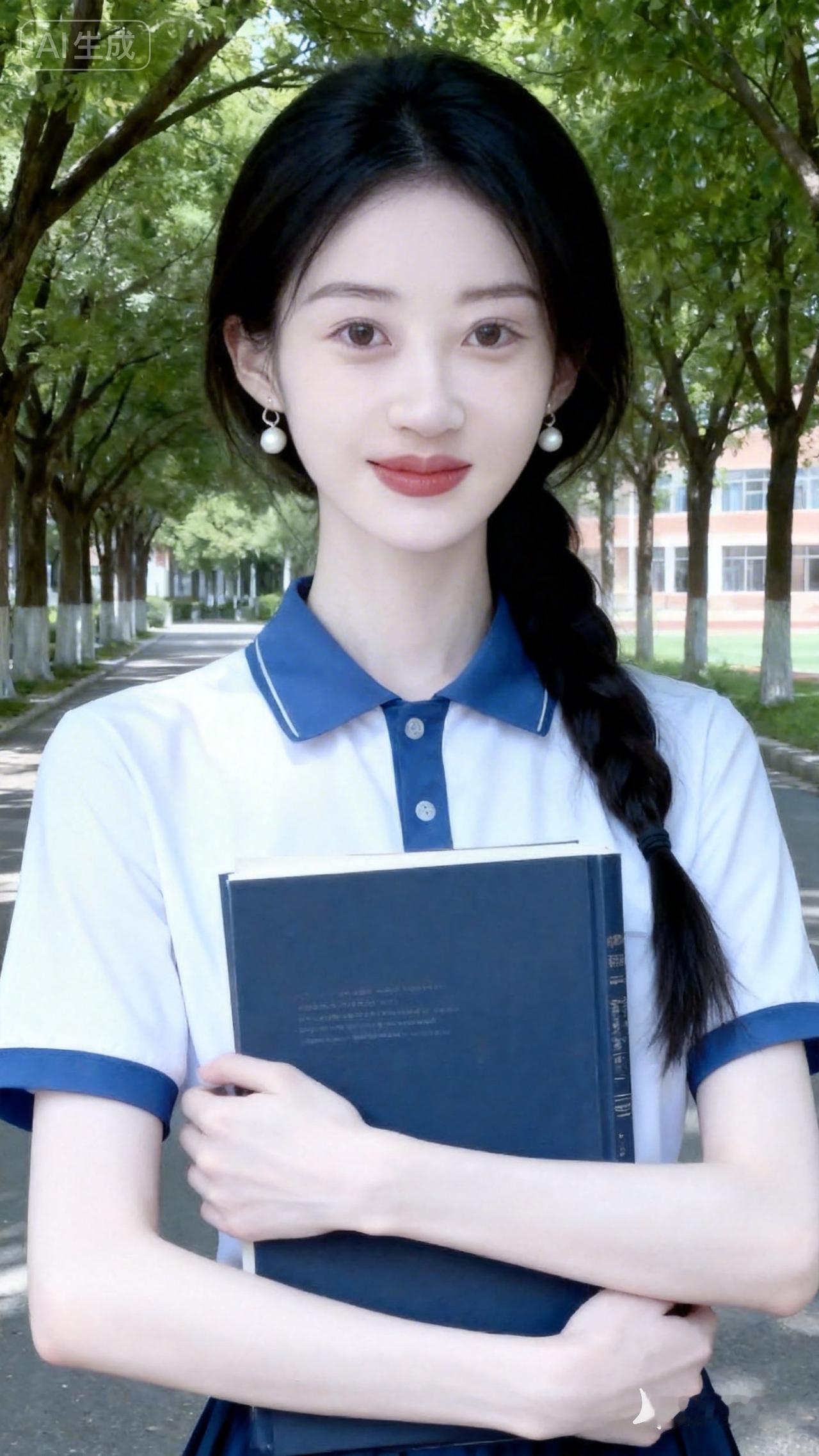 青春校园风，少女手捧书，静待花开时。