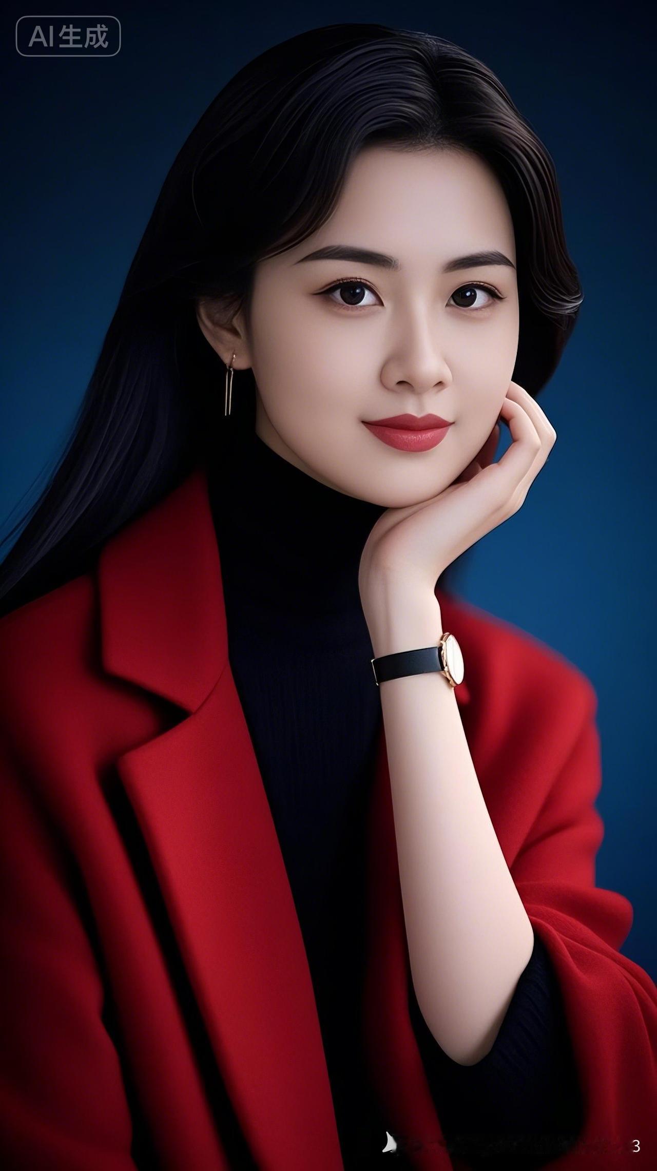 优雅红衣少女，AI生成的完美形象！