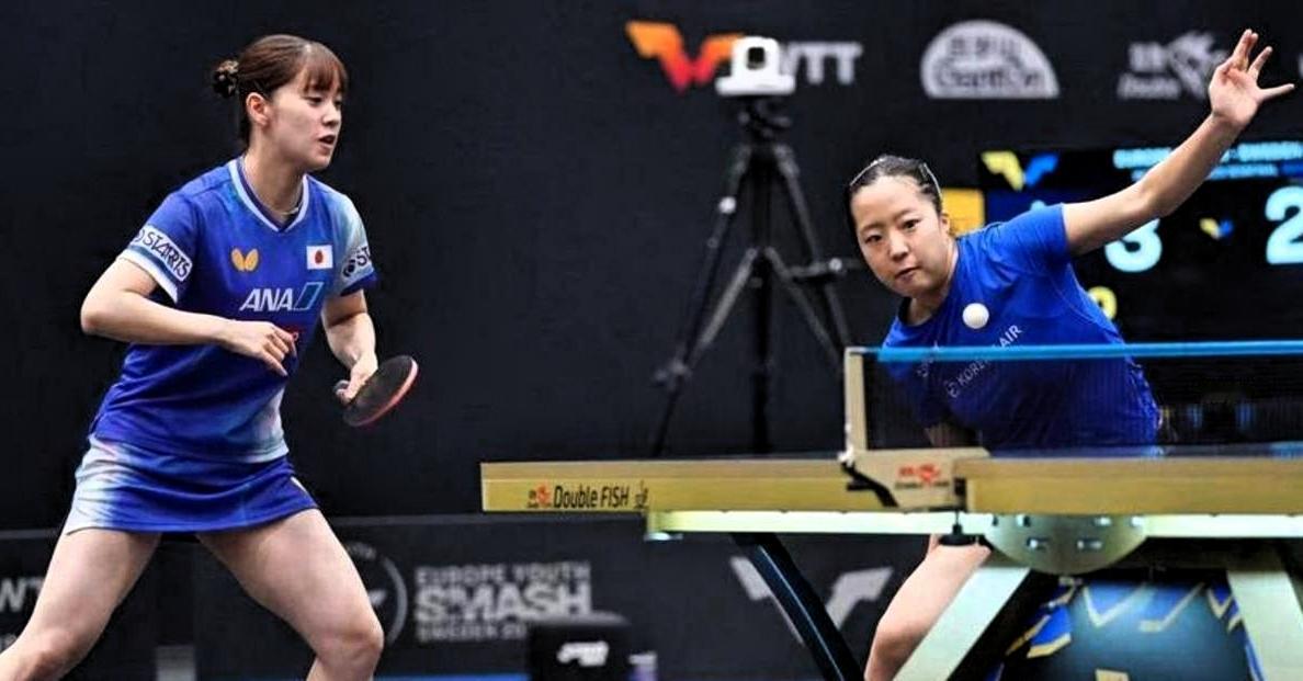 女双第一场半决赛早些时候也已经结束：
 日本选手长崎美柚/韩国选手申裕斌组合以3