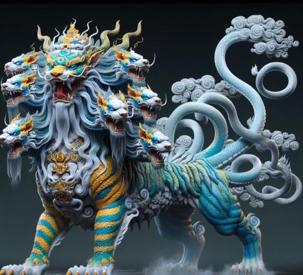 品读《山海经》580——《大荒东经》天吴
原文：
有神人，八首人面，虎身十尾，名