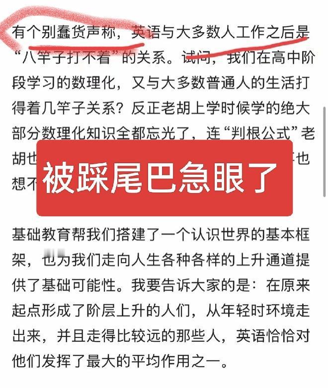 为什么有人建议取消英语主科地位会令胡主编乱了方寸？居然爆了粗口，直接现了原形，有