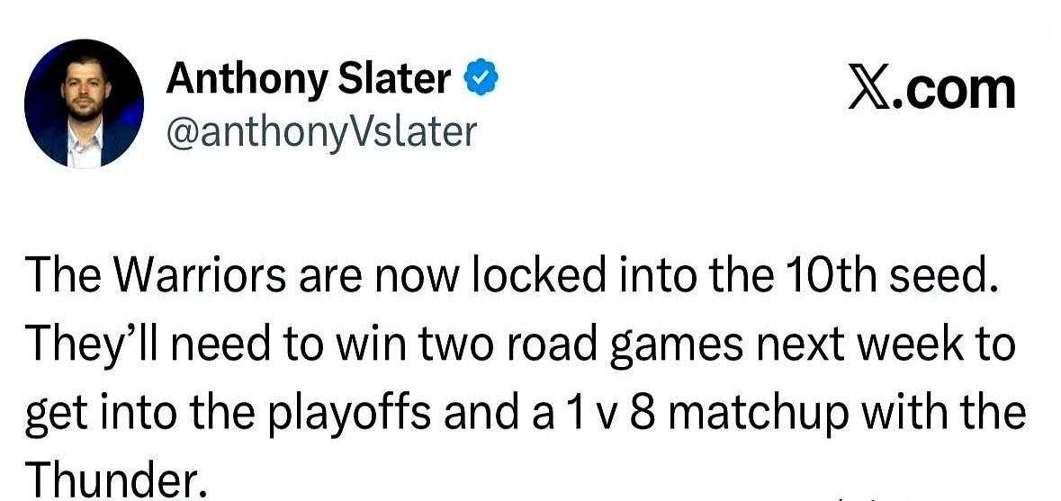 金州勇士，赛季的最终审判来了。
西部第十，一个钉死的名次。
想进季后赛？行。先去