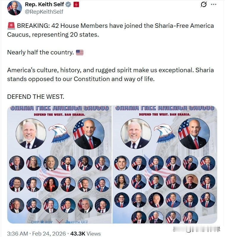 🚨 突发新闻：42名众议院议员加入了"无YSL美国核心小组"（Sharia-F