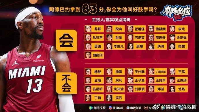 如果科比在世，他会为阿德巴约鼓掌。为阿德巴约鼓掌，不代表为这场比赛鼓掌，这是两个