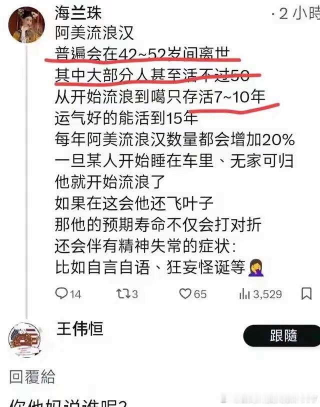 一个美籍华人说了下美国流浪汉的下场，没想到甜甜圈直接破防了。 