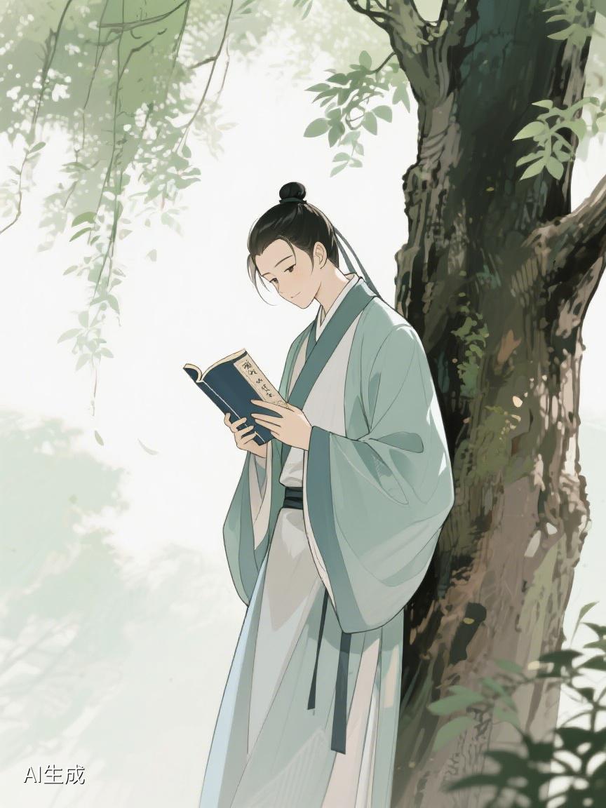 AI妙生图于树荫下捧书静读，让时光在此刻慢下，沉浸于文字的静谧港湾🍃