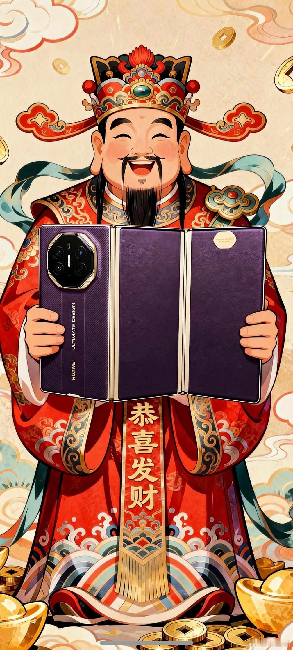 迎财神分享一组三折叠迎财神壁纸，三折叠，怎么折都有财