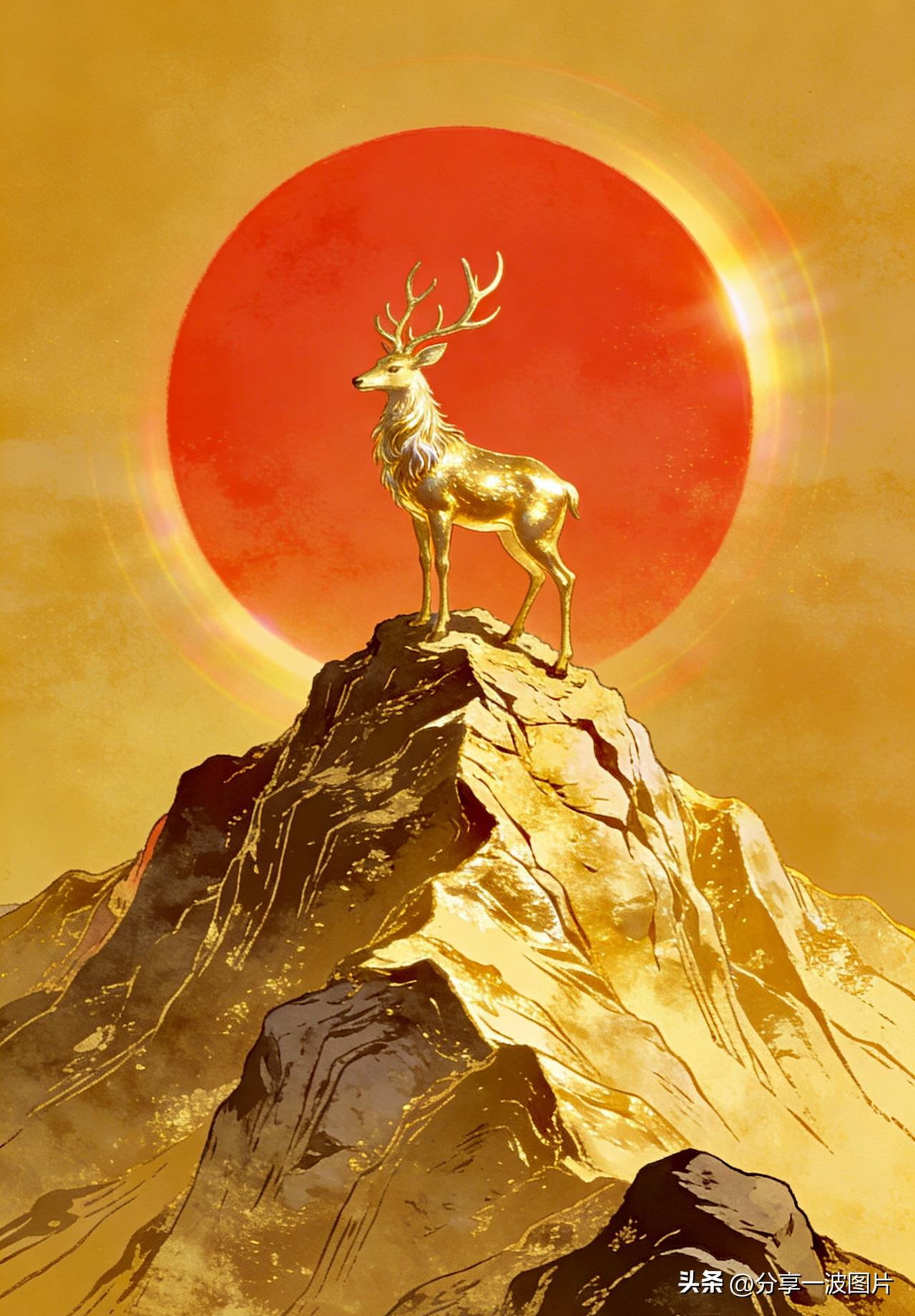 金鹿立金山，鸿运当头一路发。