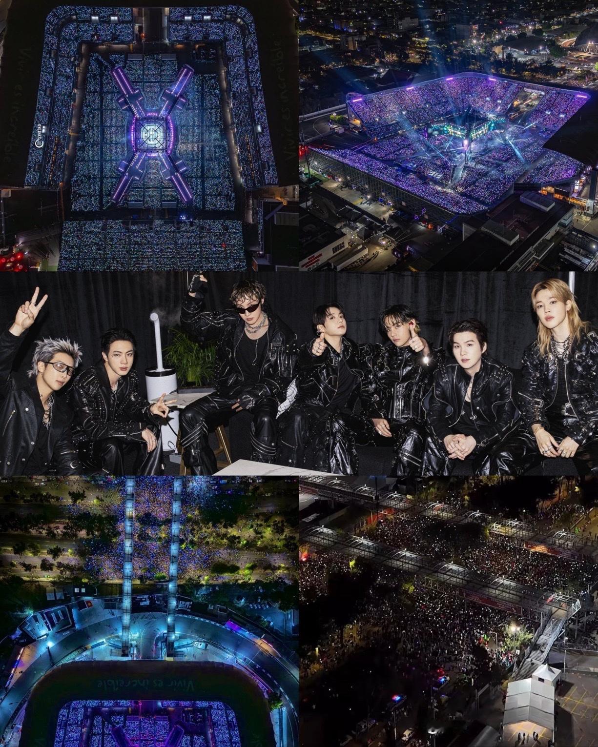 总共有超过10万粉丝参加了BTS在墨西哥的售罄第2天演唱会，将整个场地染成紫色。