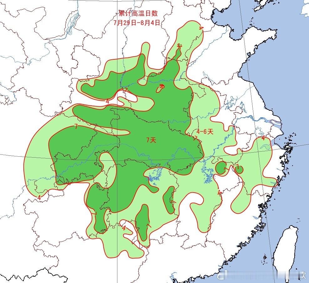 【高温】今后7天，除了新疆吐鲁番盆地，在四川盆地、陕西关中到华中地区一带，可能频