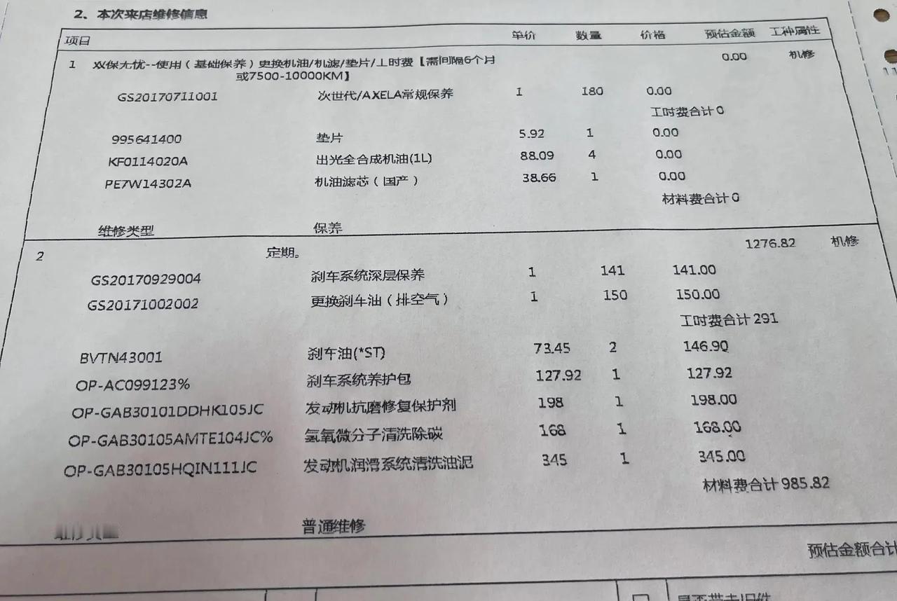 关于昂克赛拉的保养，这些项目有必要做吗？两年半，两万五千公里，这是4s店的项目表