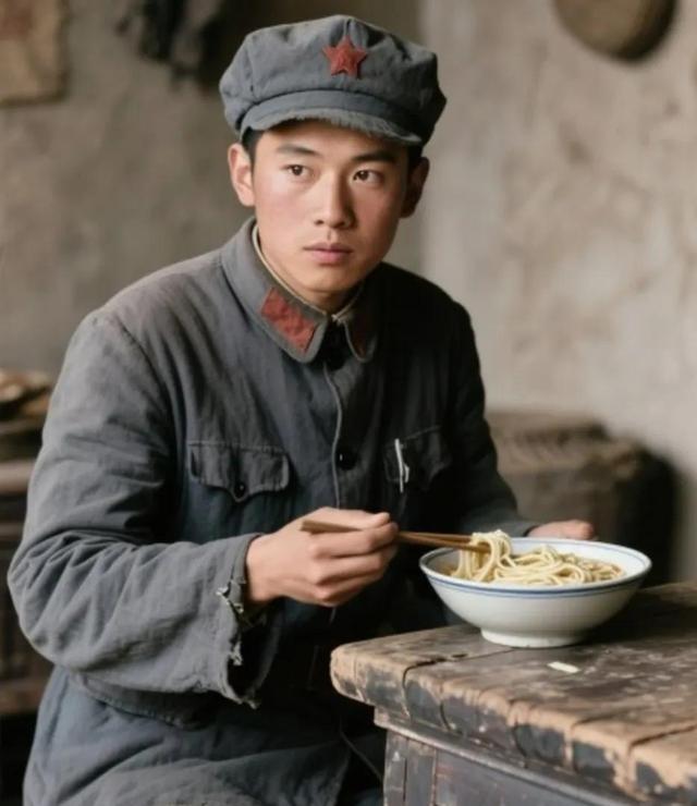 1937 年，一老乡给西路军电台台长耿锡祥做了一碗面条。耿锡祥狼吞虎咽时无意中一
