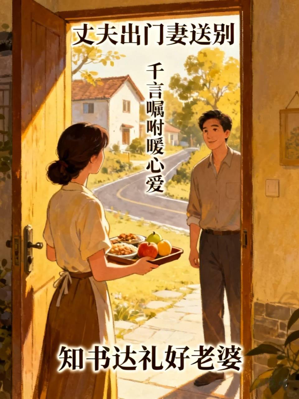 《丈夫出门妻送别》
万米之遥骑车来，媳妇送饭趁热吃，
洗漱小件拿水果，知冷知热勤