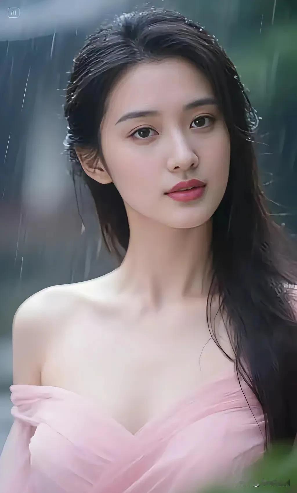 细雨绵绵，水雾氤氲，在雨里感受独有的清冷温柔。
清雅仙气美女 雨中女孩写真