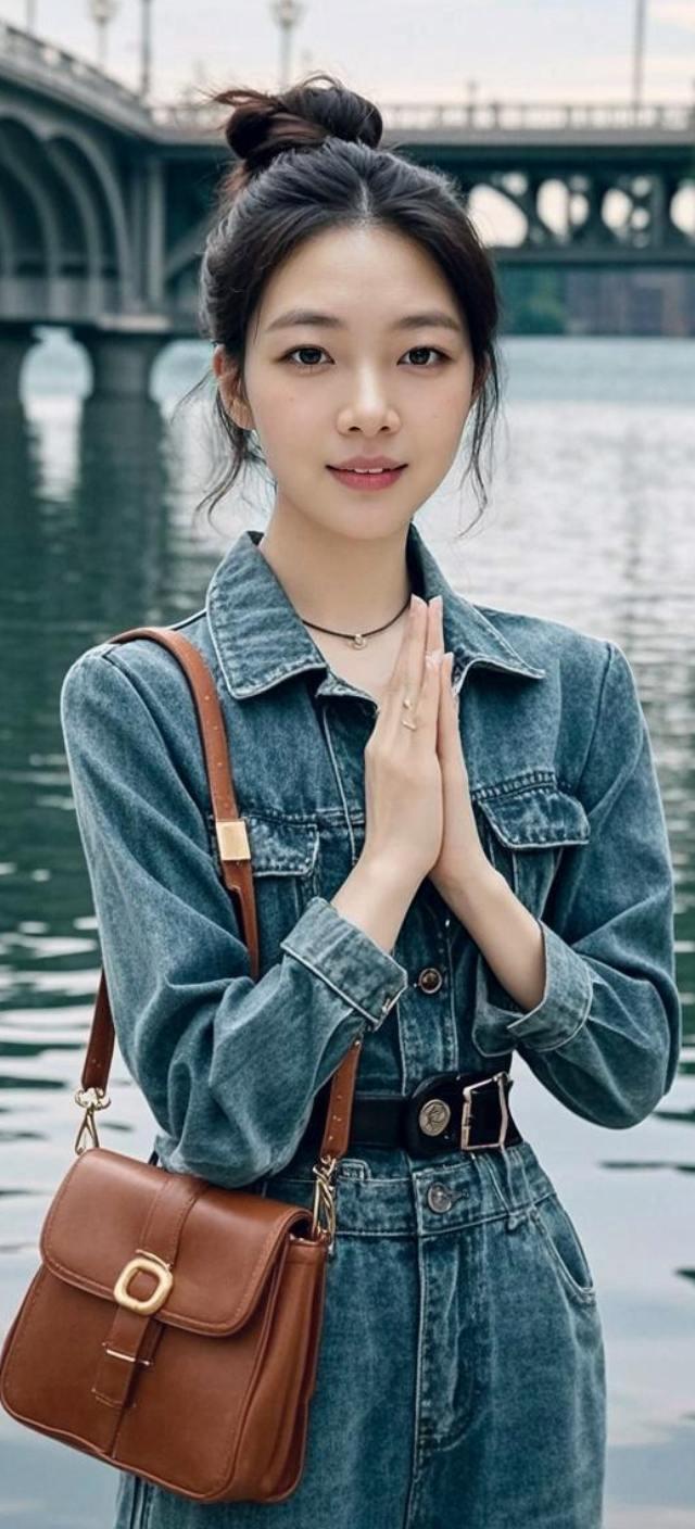 AI湖畔牛仔风 颜值在线穿搭甜美女孩复古风