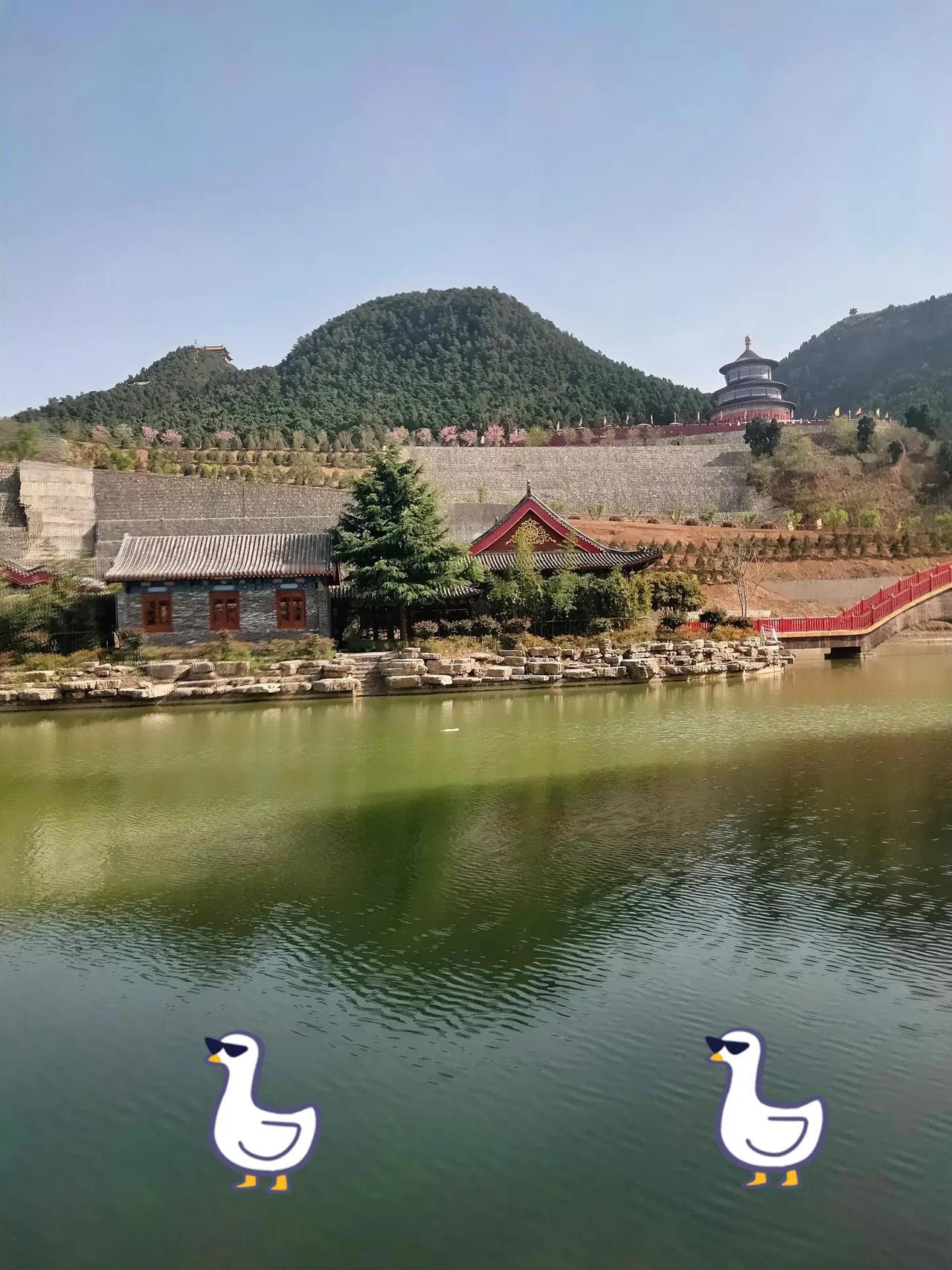 这地方看着也太舒服了吧！你看这湖边的小房子，灰瓦配红窗，旁边那棵松树特别有韵味。