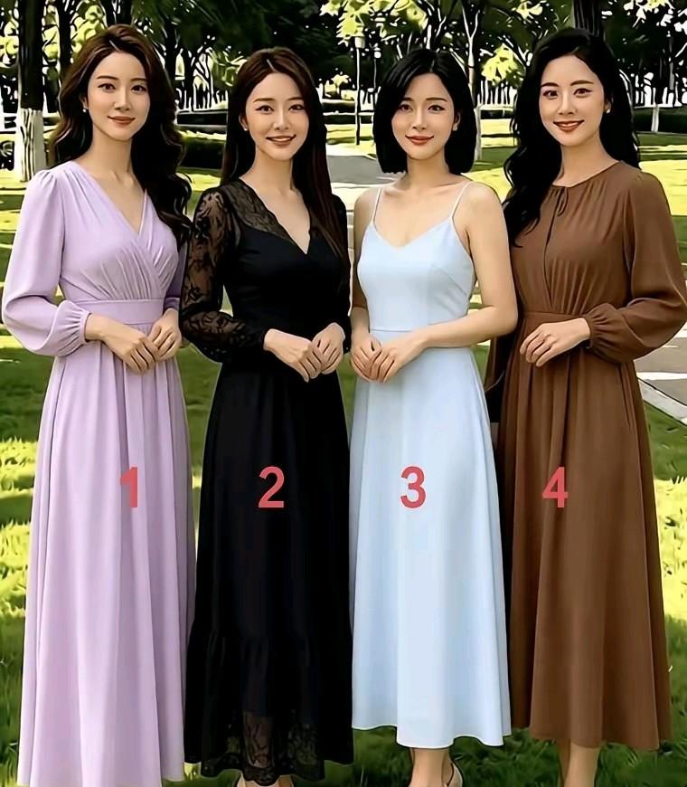 四位美女中，我喜欢2号做我的嫂子，看着她身穿黑色的连衣裙非常美，非常好看。