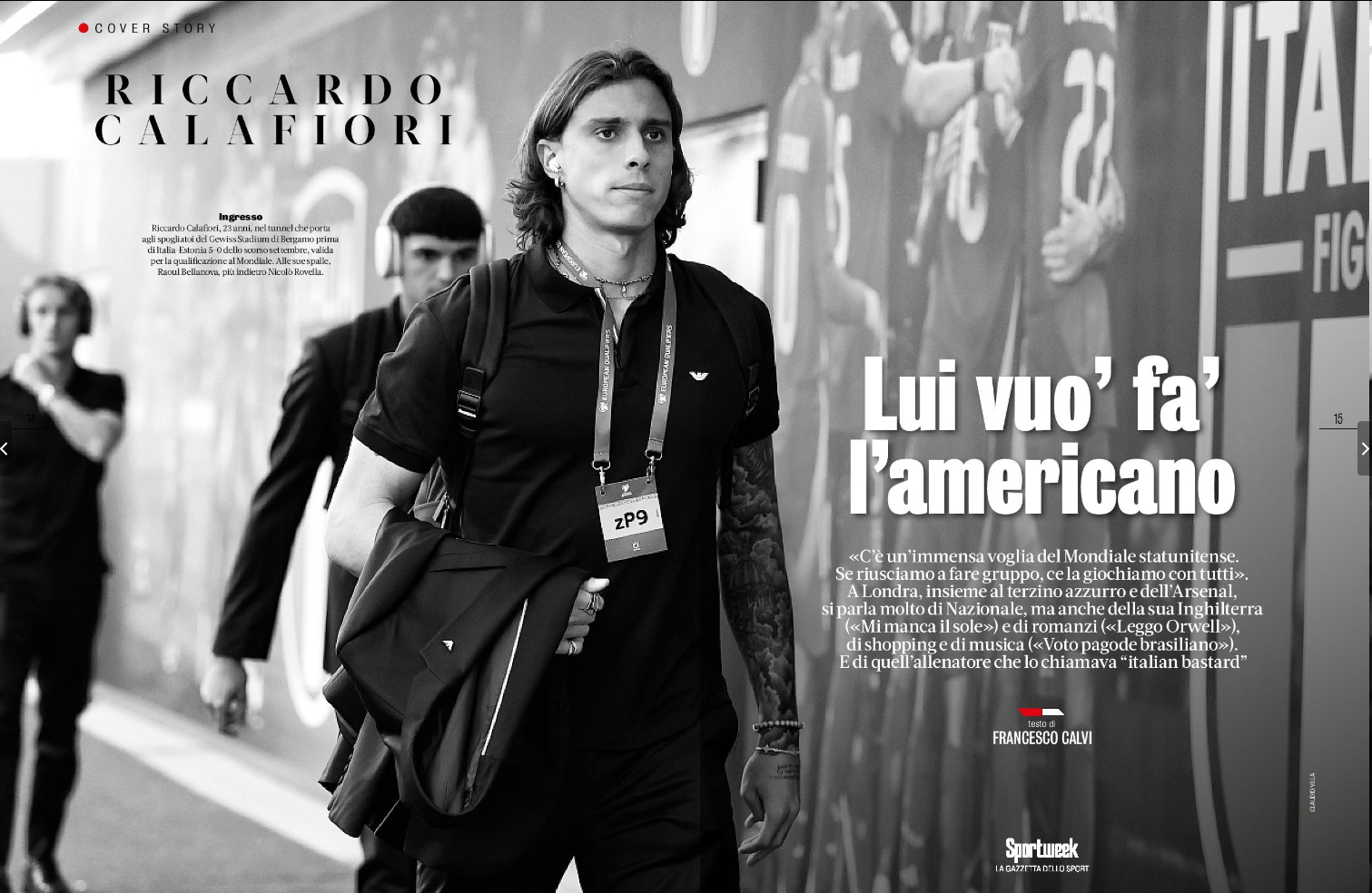 卡拉菲奥里接受米体旗下体育周刊专访完整版：里卡多-卡拉菲奥里将阳光放在了自己生活