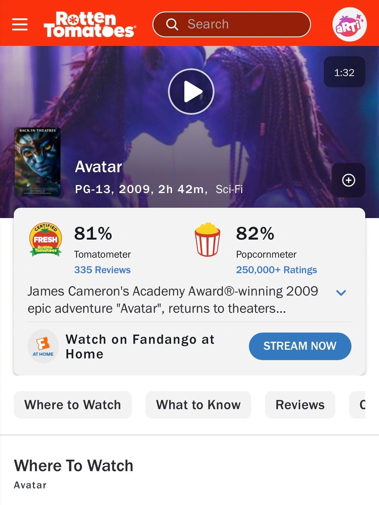 《阿凡达》系列烂番茄影评人与观众对比：第一部新鲜度81%，爆米花指数82%第二部