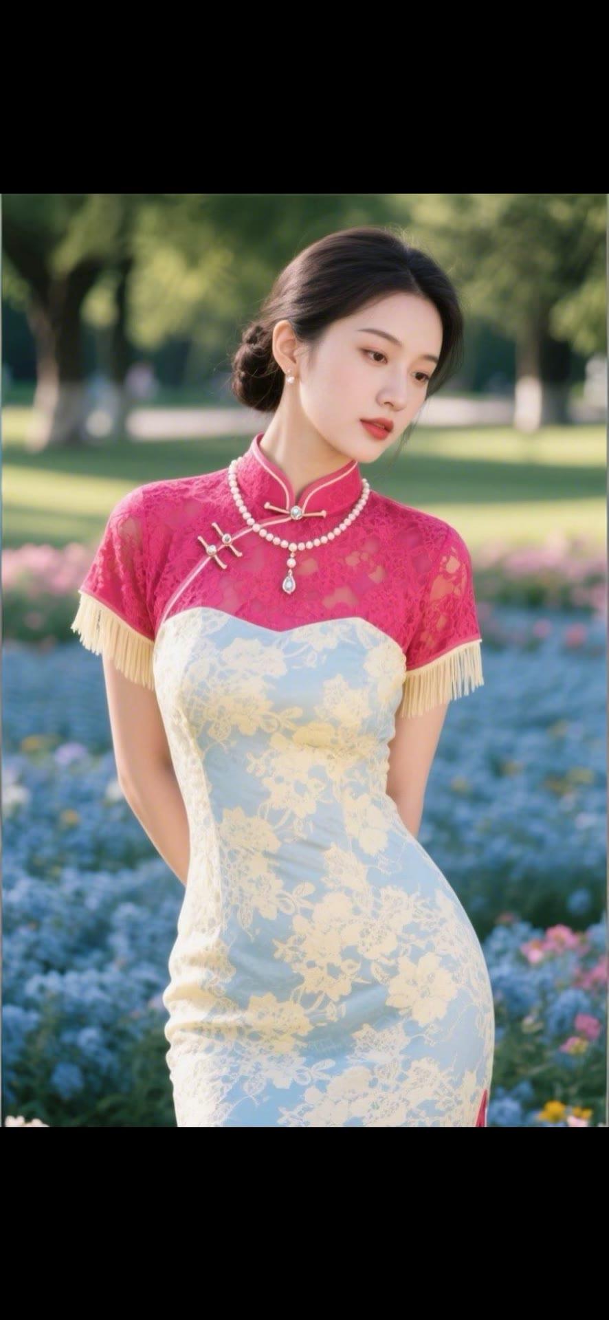 优雅旗袍，花海中的东方美人