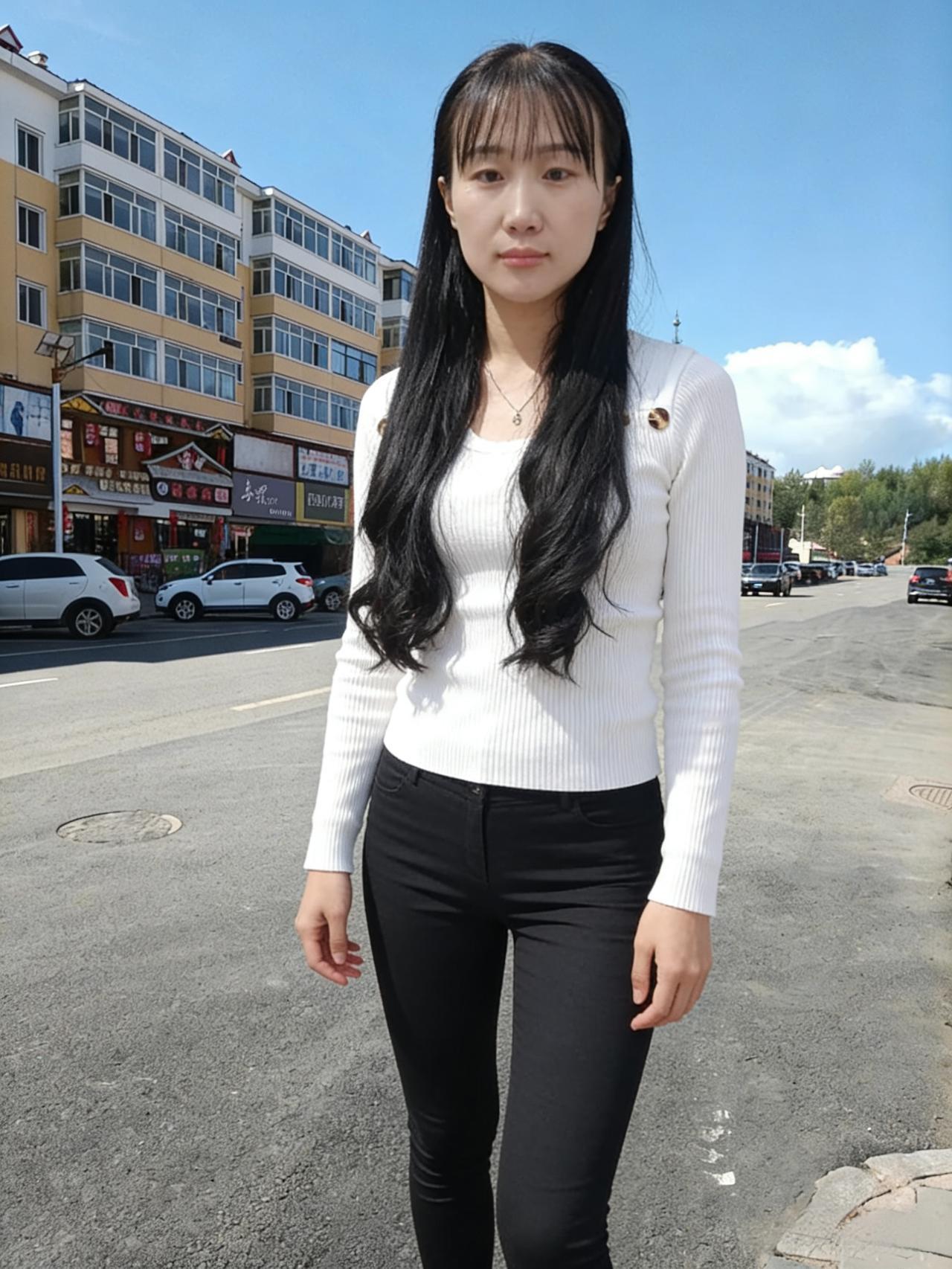 日出东方红，高宇映晴空。
白袂裁云薄，玄裾染墨浓。
发垂千缕黑，步稳一街风。
不