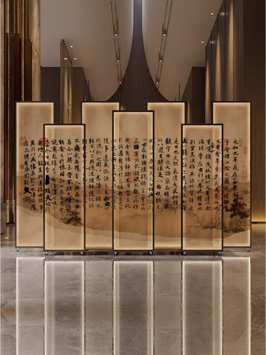 屏风素材-新中式发光屏风隔断设计高级感