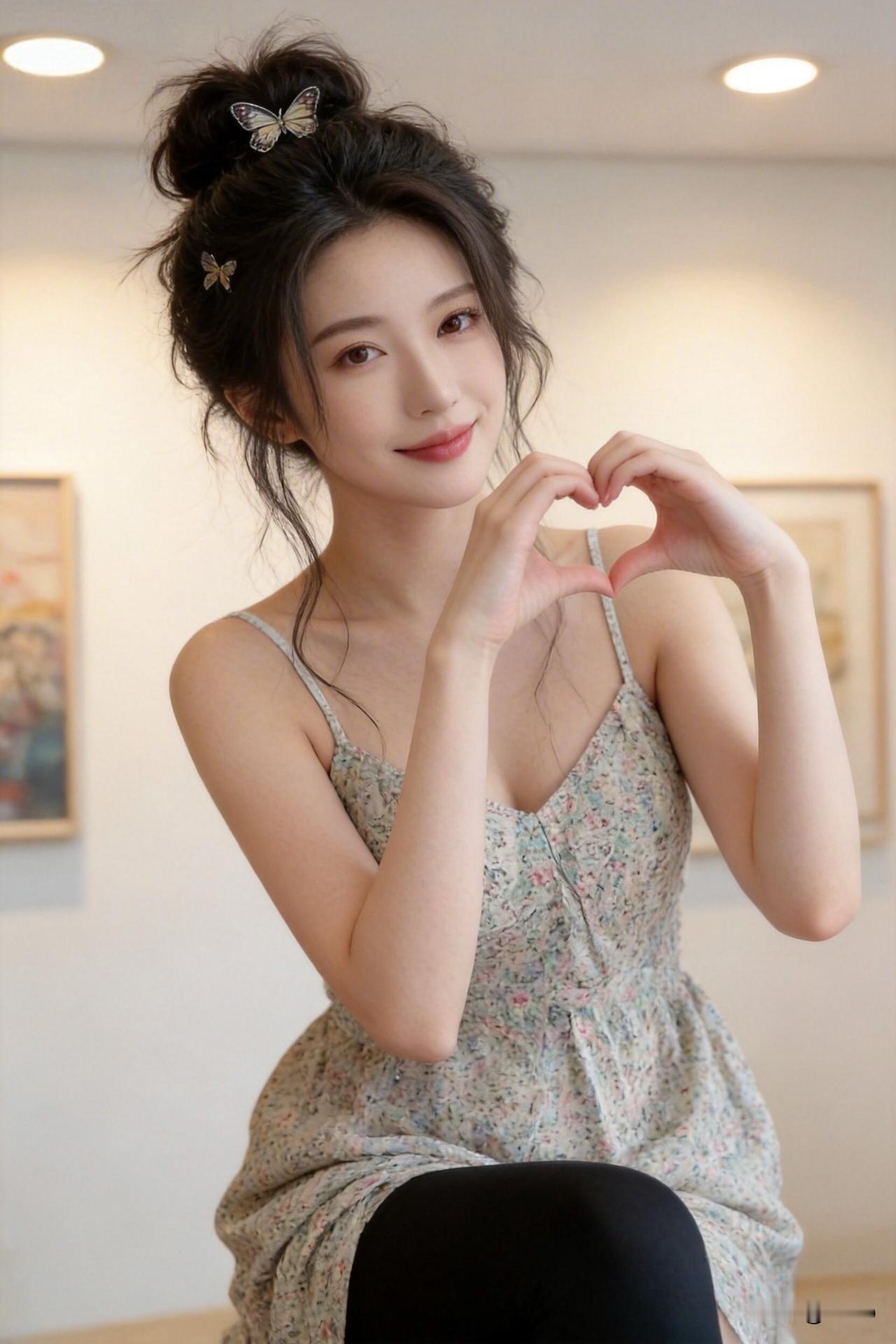 元气少女心，微笑比心，花裙飘逸，少女心爆棚！💖🌸😊