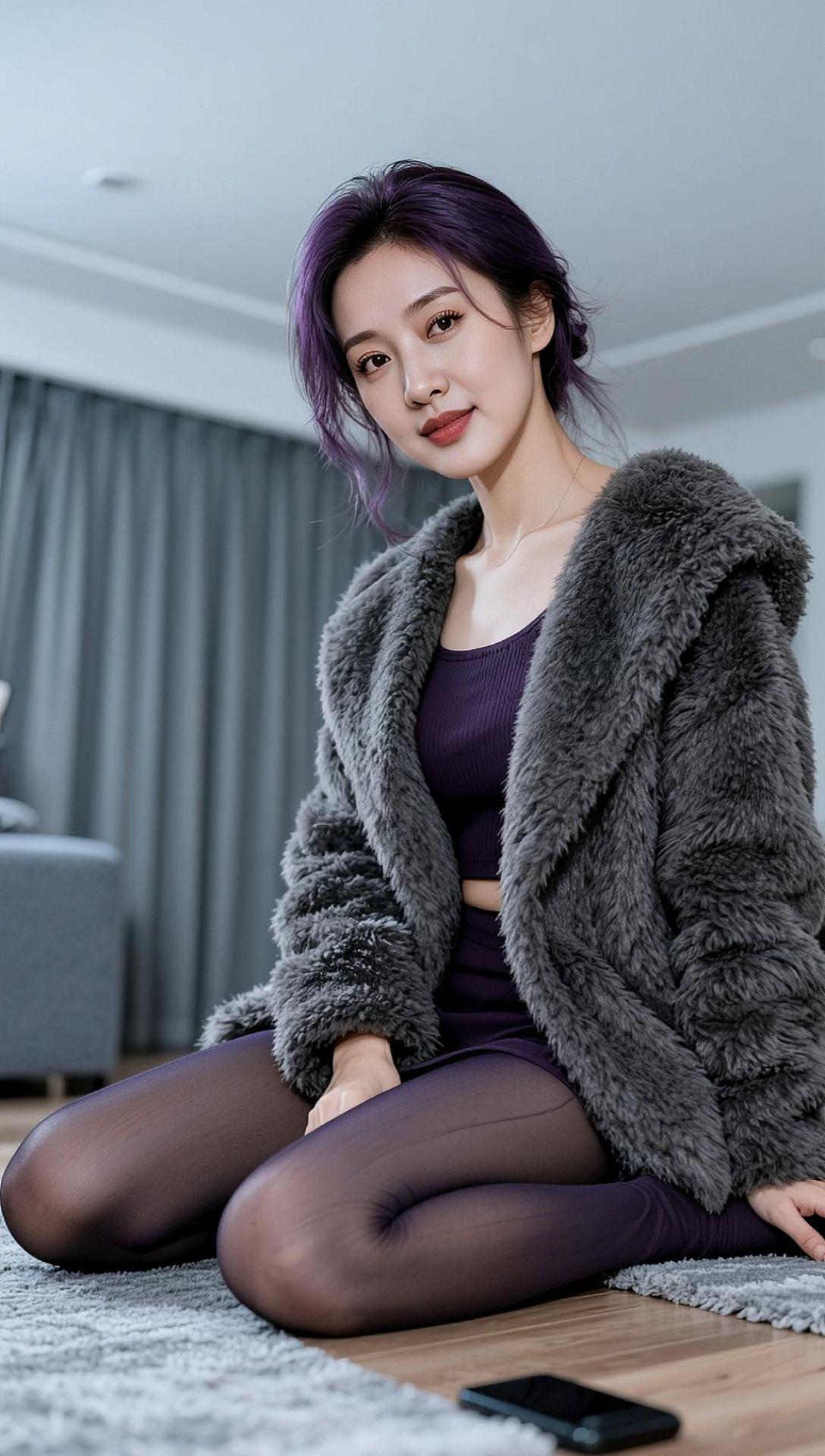 AI紫发居家写真 抖音ai创作 摄影约拍 上热搜 艺考生