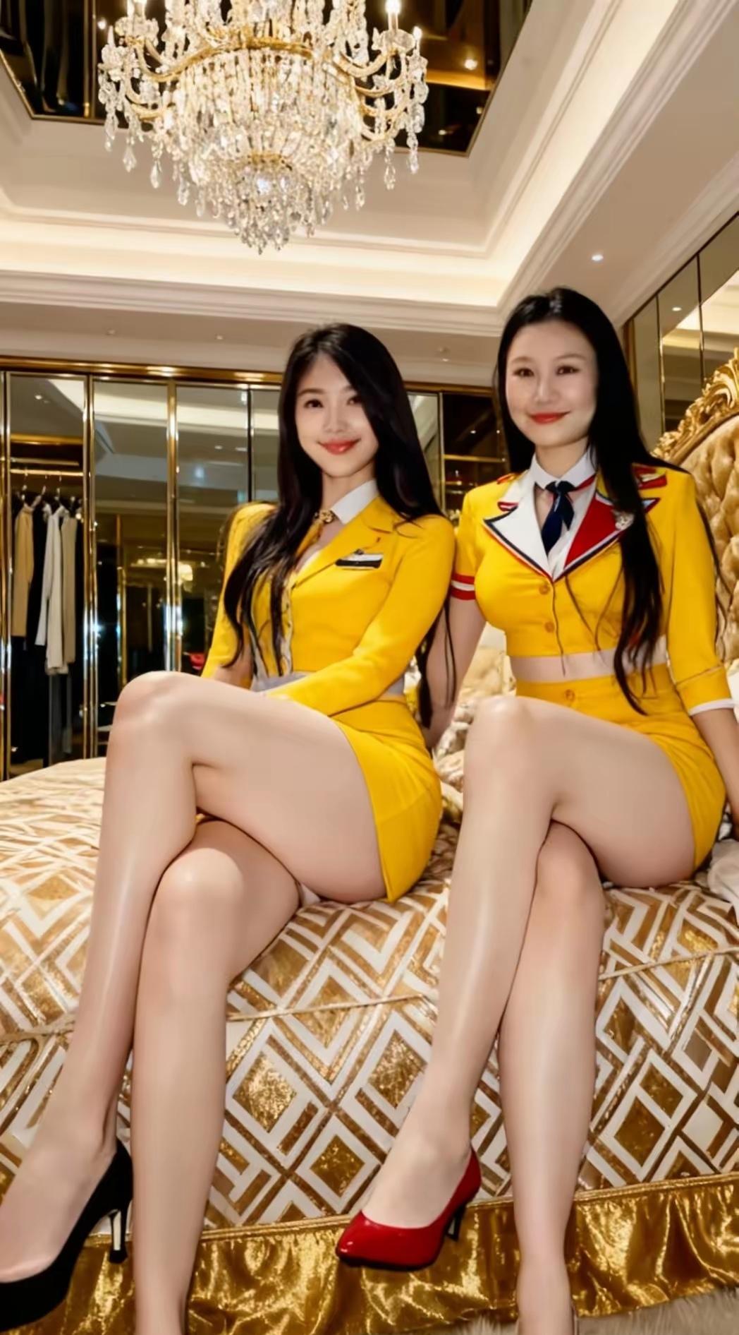 你能想象吗？一对空姐母女，竟优雅地坐卧在金光闪闪的豪宅之中，这画面简直太吸睛，让