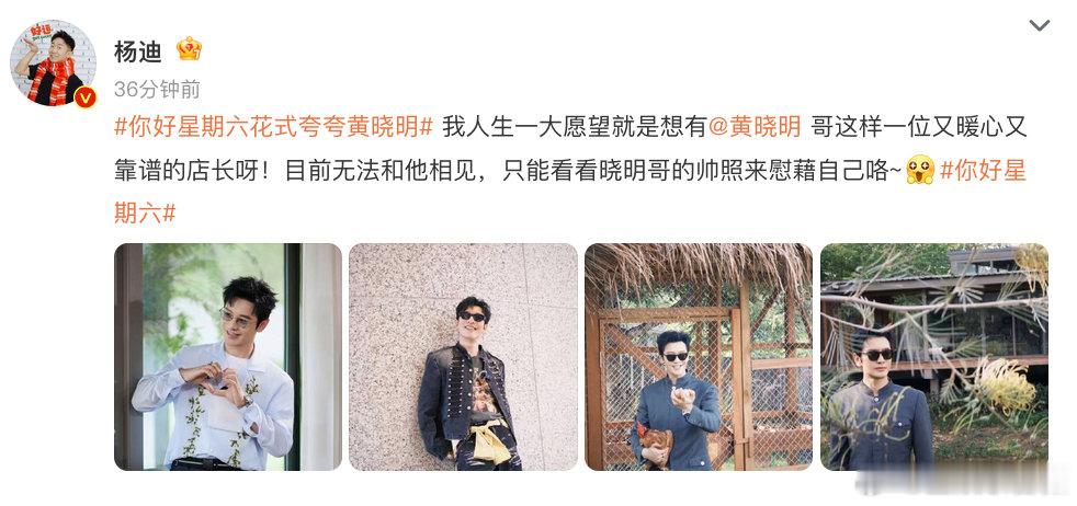 你好星期六花式夸夸黄晓明   你好星期六全员花式夸赞黄晓明店长，帅气大方，体恤身