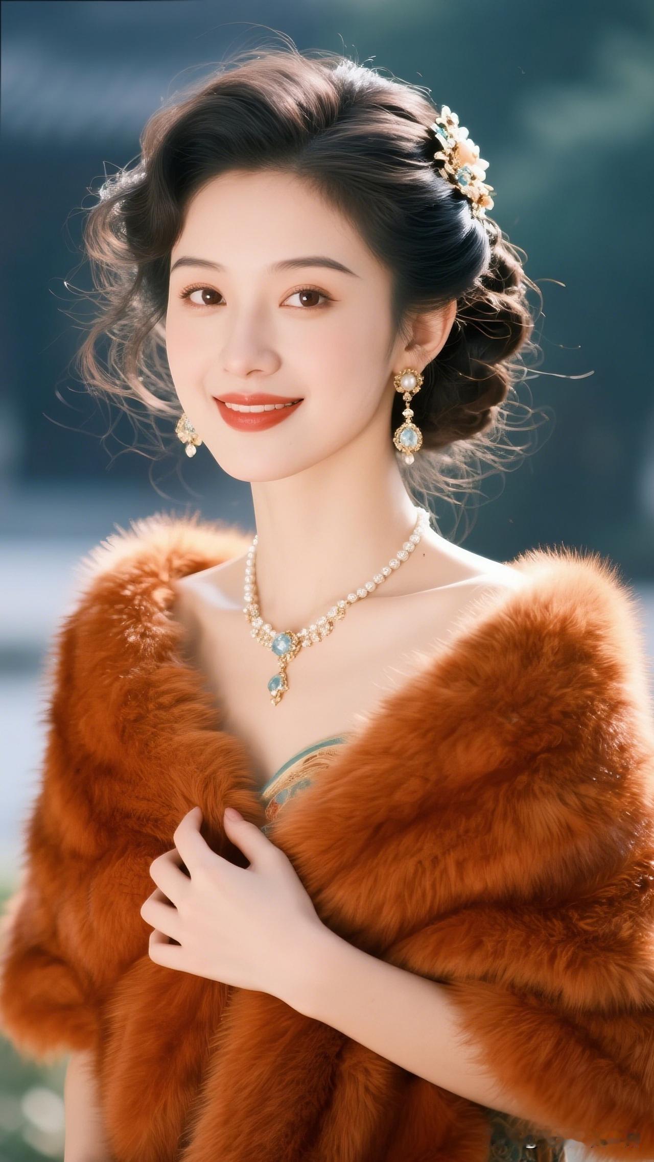 优雅复古风，复古卷发搭配珍珠项链，美得令人窒息！共享美人靓照