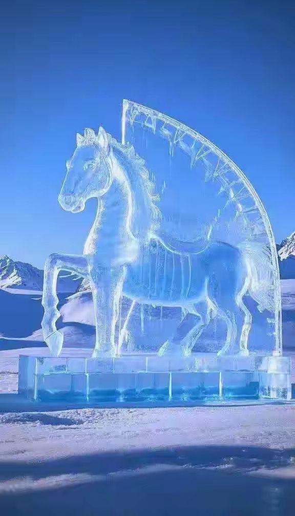 冰雕
千城灯火夜迷人，
里照芳心璀璨春。
冰蕊花枝剔透玉，
封颜雕色造龙门。