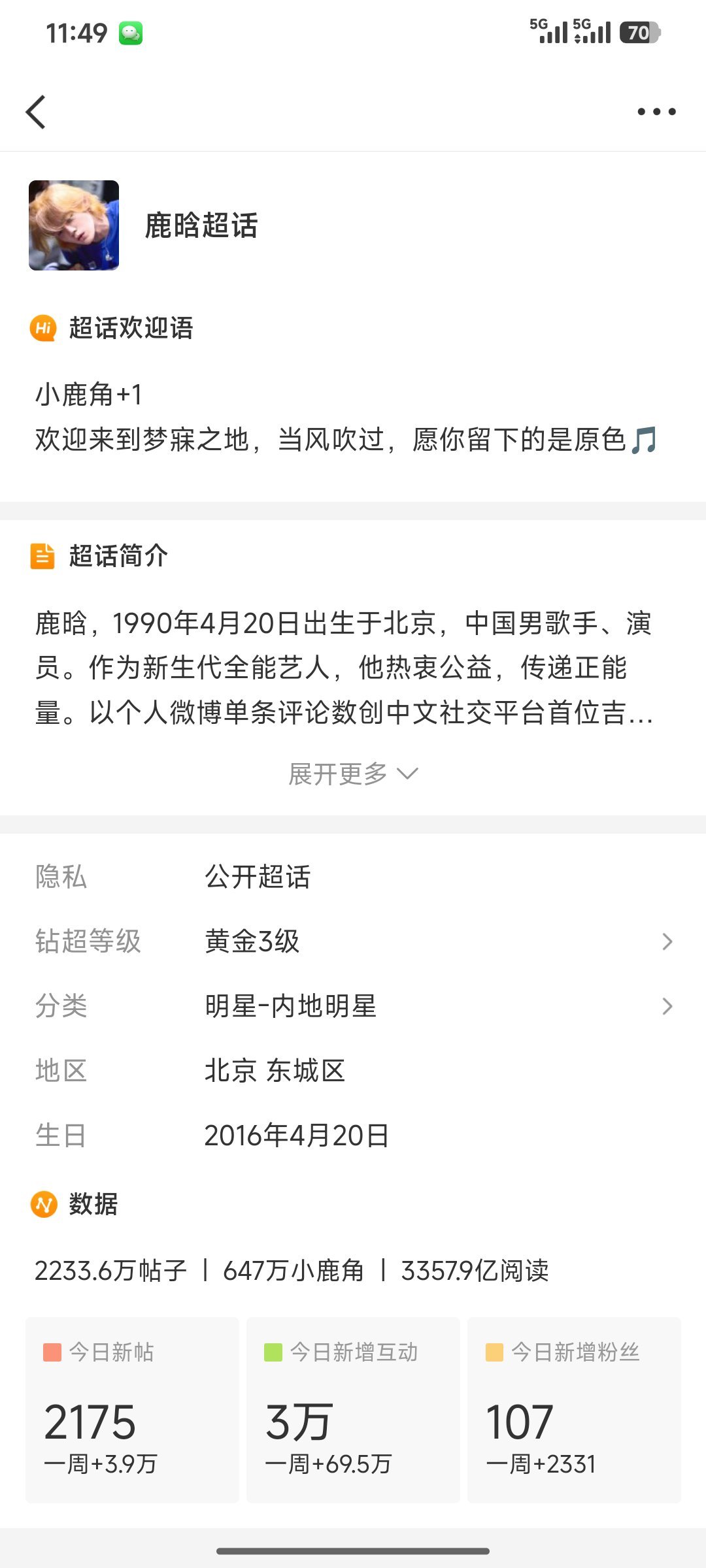 网页链接你们看这个人全是超话发帖好努力 但老鹿超话今天新增帖子只有两千。。。这两