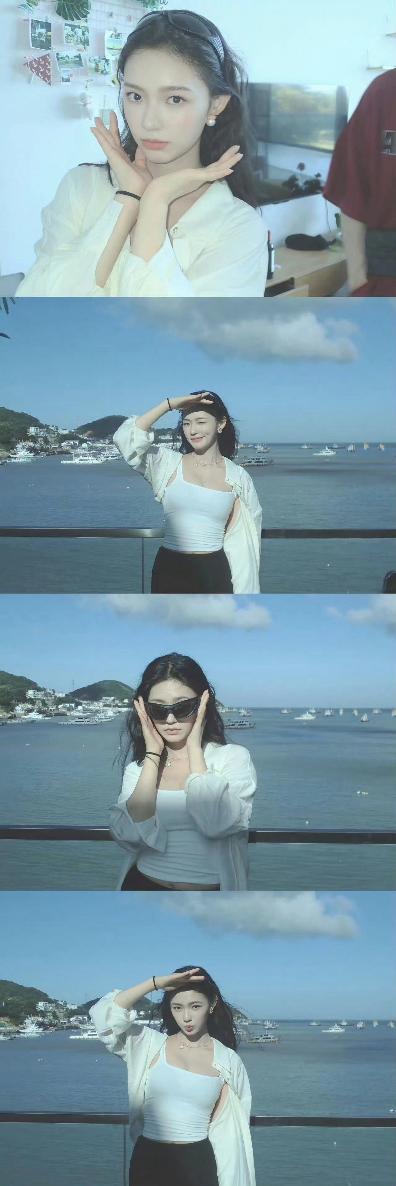 #林允的腿不用P#林允海边随拍，好有灵动美[打call]！这大长腿又长又细，狠狠