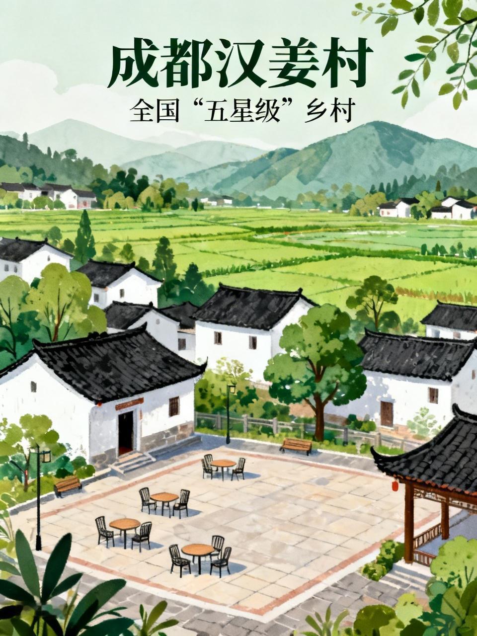 成都汉姜村美成全国“五星级”，这可不是浪得虚名。汉姜村有着如画的田园风光，大片绿