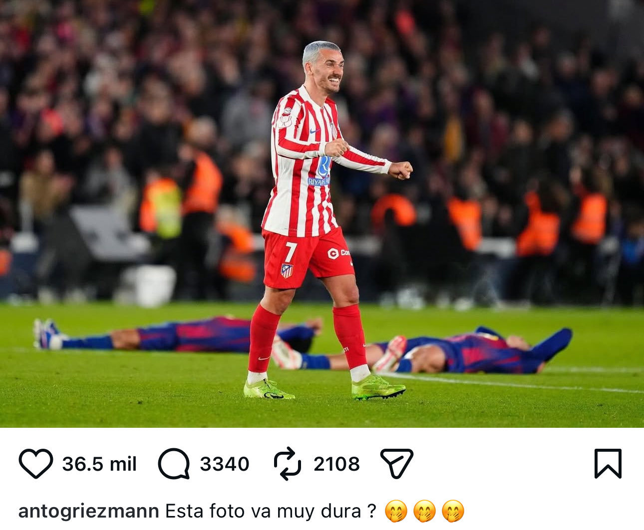 格列兹曼ins更新🆕： 这张图片是不是太刺眼了？🙄🙄🙄🙄巴萨3比0马竞