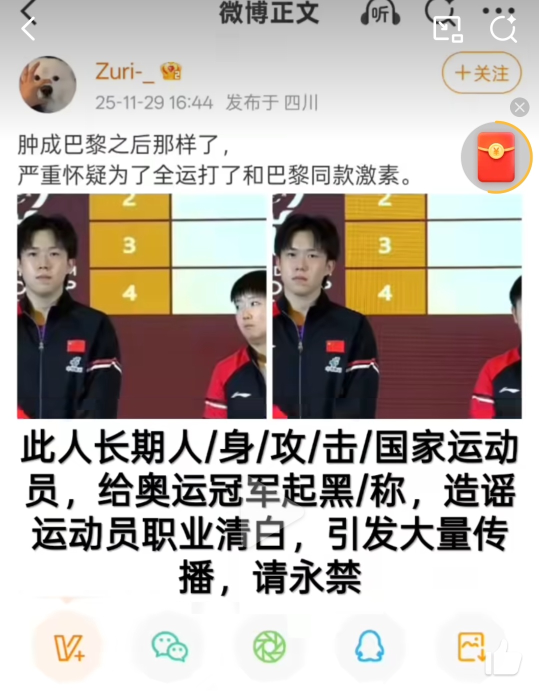 您好，我要举报：正值世界杯团体比赛期间，以下博主常年大量人/身/攻/击/造/谣/
