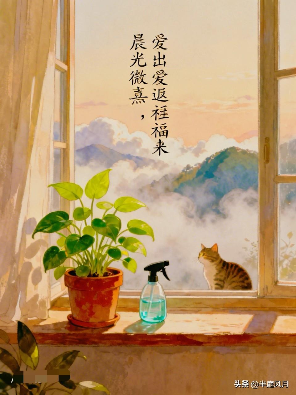 晨光微熹｜爱出爱返，福往福来

给窗台的绿萝浇了水。

几片新叶蜷着嫩芽，碰到指