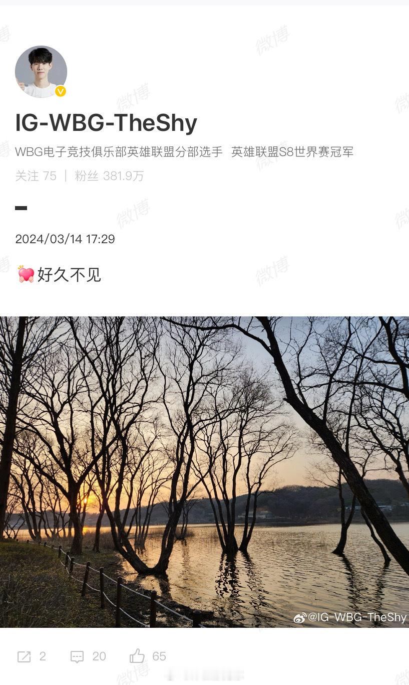 #Theshy发博好久不见# theshy：[给你小心心]好久不见#theshy