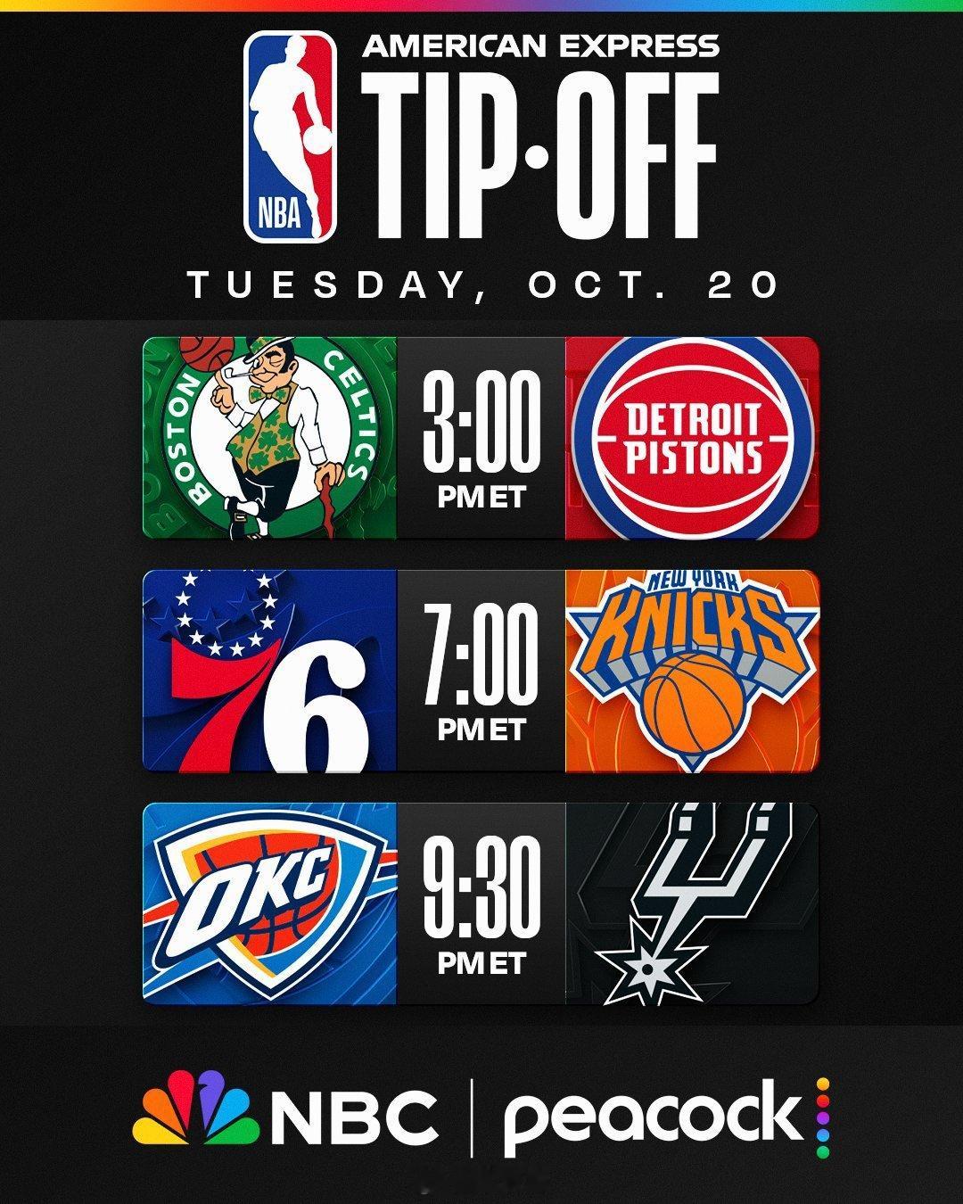 NBA新赛季揭幕战对手公布，今年增加至三场，新开下午3点场，等于是欧洲的黄金时间
