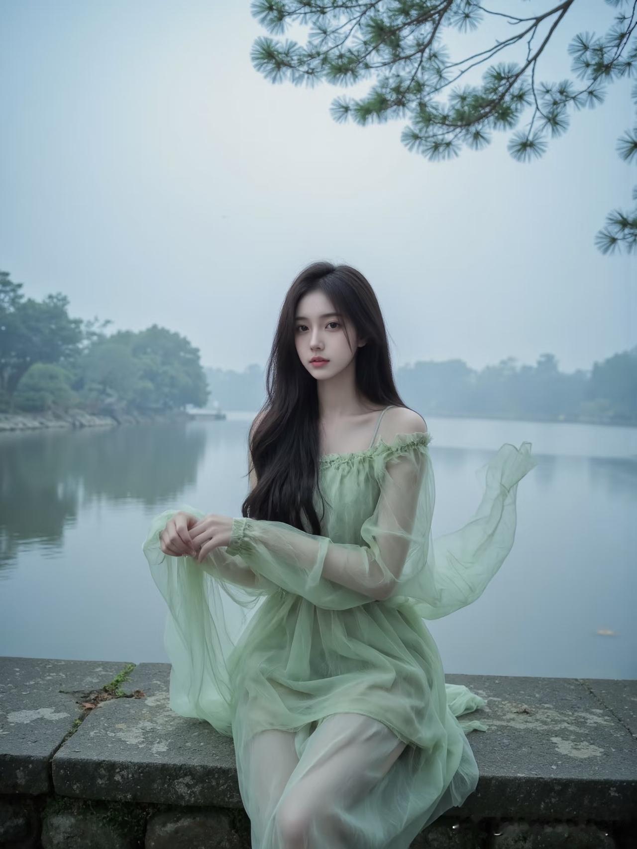 初秋微风，温柔轻纱裙，治愈系绿