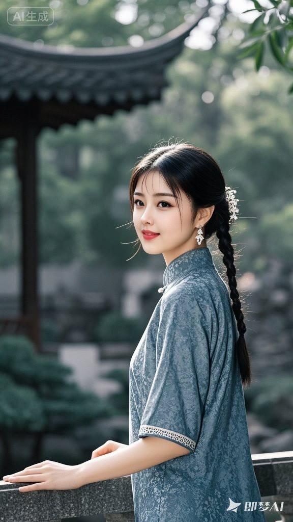 古风少女，青丝如瀑，典雅端庄，韵味十足。