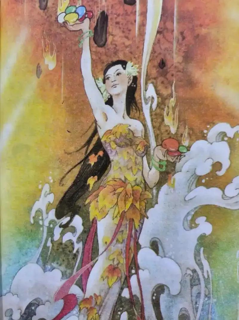 《女娲炼石补天》

远古时代，天地间祥和安宁。然而，一场突如其来的灾难打破了