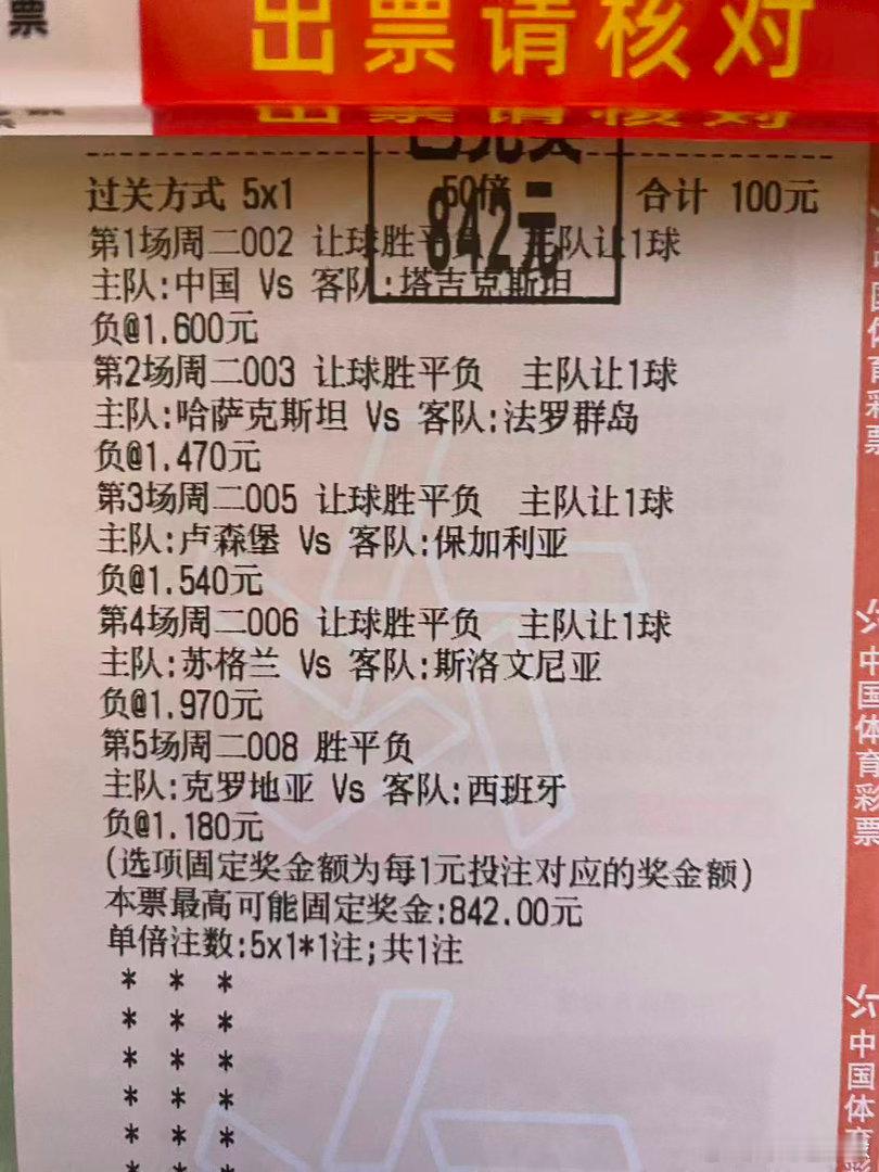 昨晚做梦，俺太奶叫我一定要买中国 vs 塔吉克斯坦，主队让1球｜让球负哈萨克斯坦