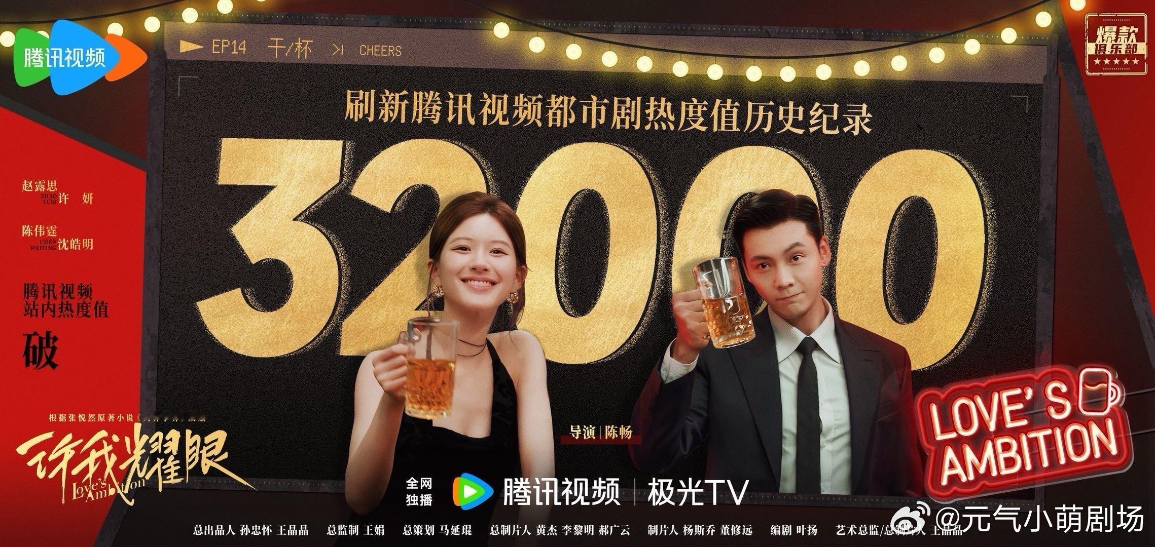 破纪录！许我耀眼站内热度破32000！刷新🐧都市剧热度值历史纪录！ ​​​
