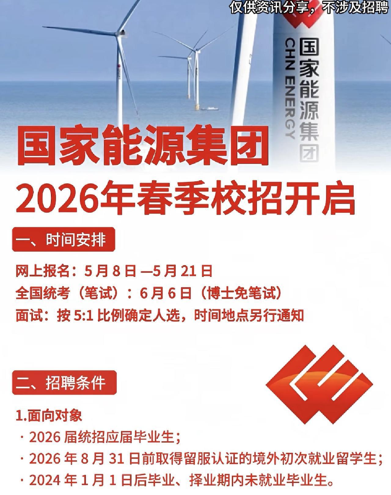 同学们，国家能源集团2026春招开启了，及时报名，不要错过！这家央企绝对是值得你