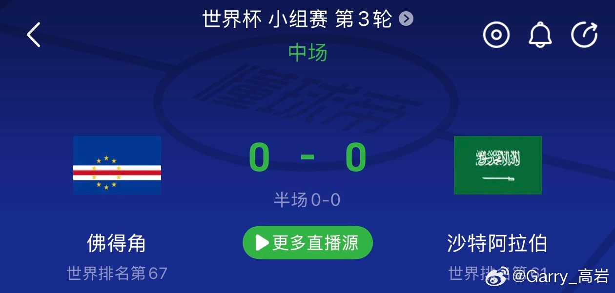 佛得角vs沙特本届最大黑马应该就属佛得角了，要是下半场能继续保持平局佛得角就能挺