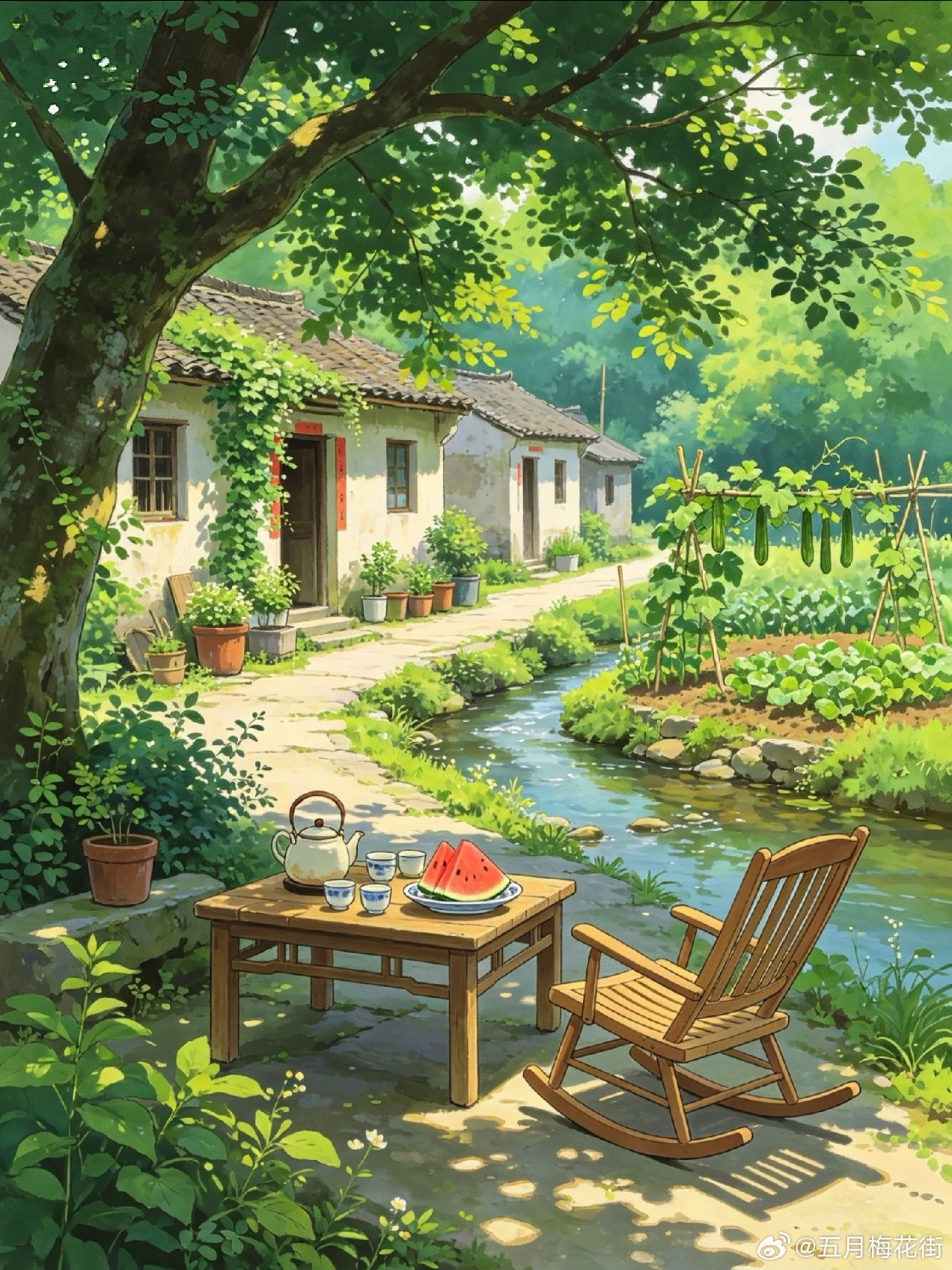 今日晴，最高气温35度。应朋友约，乡下呆了半日，大概如下图场景，仿佛回到童年。心